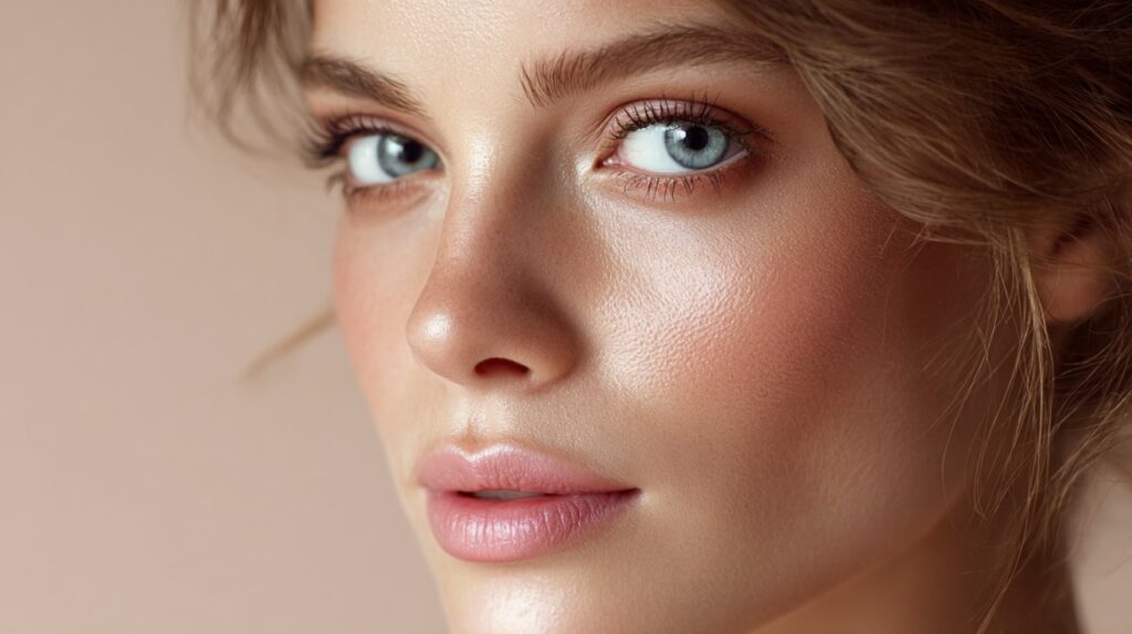 Krupni plan lica žene sa zdravim i negovanim tenom