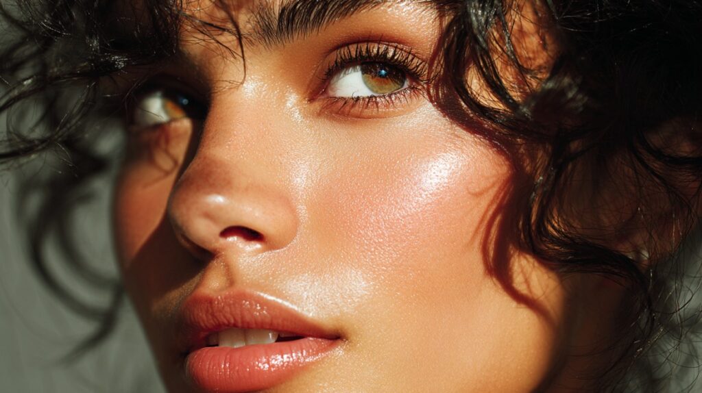 Krupni plan lica žene sa prirodnim sjajem kože