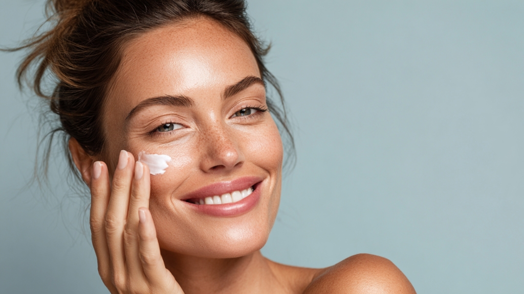 Žena nanosi kremu na lice
